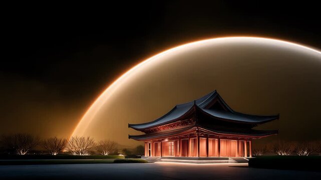 Oriental Architecture Reflecting Fantastic Light Arc