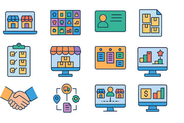E-commerce, shopping flat icon set. retail and business icons flat collection