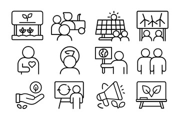 Fototapeta premium Eco-friendly, renewable energy line icon set. sustainability, conservation outlines