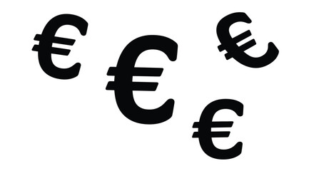 Four black euro symbols scattered abstractly silhouette