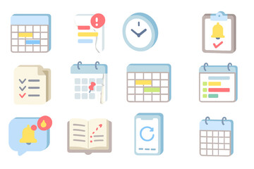 Time management and planning icons. flat icon set for efficient scheduling