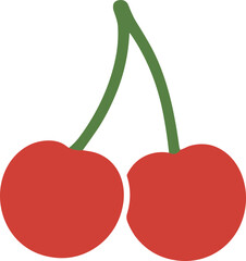 Simple Flat Style Double Cherry Fruit with Stem Icon Illustration