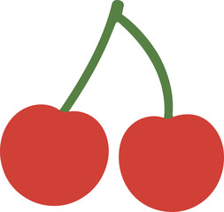 Simple Flat Style Two Cherry Fruit Illustration on White Background