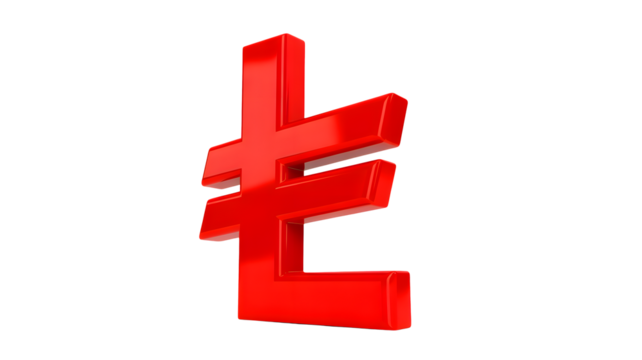 Striking red Turkish lira currency symbol for financial markets and global economics visuals