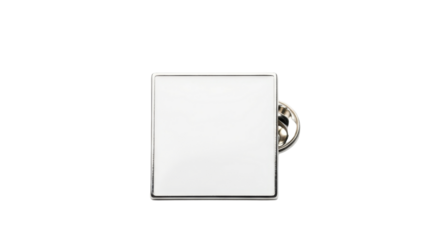 Blank white square enamel pin with silver metal border and clasp.