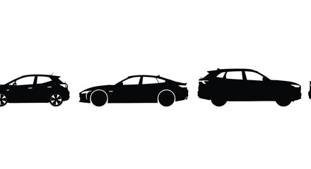 Collection of diverse car silhouettes lined up side by side