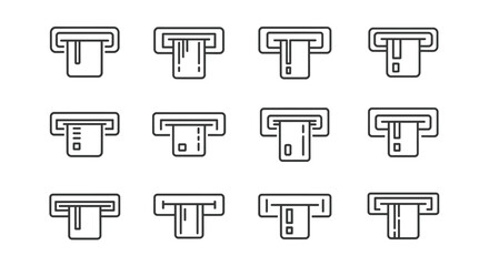 Collection of atm card insertion slot icons in a silhouette style