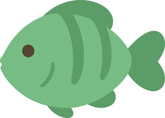 Flat Design Green Cute Fish with Stripe Pet Icon Illustration