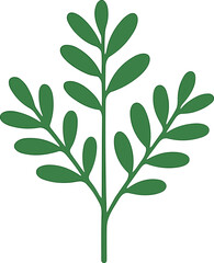 Simple Green Leaf Branch Flat Design Botanical Foliage Illustration