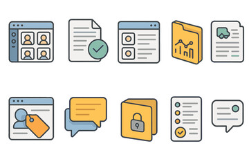 Data management outline icon set. database, analysis, security, network icons collection