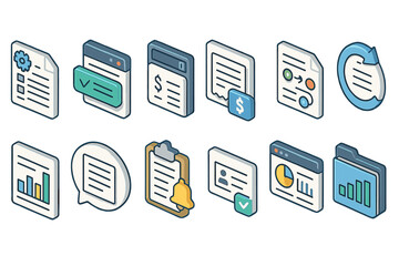 Business and finance 3d icon set. professional tools for offices and reports