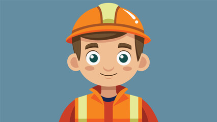 Young construction worker wears safety gear and smiles confidently in a vibrant work environment