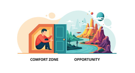 Man leaving comfort zone to embrace opportunity and adventure.