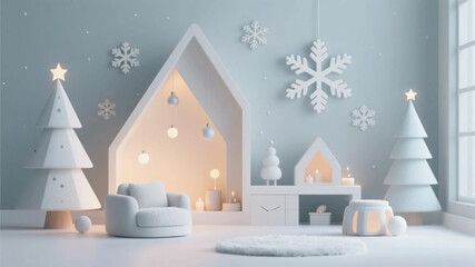 Fototapeta premium Cute and minimalist 3d rendering of Scandinavian-inspired christmas. santa. winter. holiday.