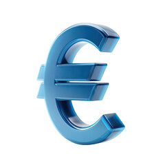Fototapeta premium A three-dimensional, metallic-blue euro symbol, rendered with a slightly beveled, glossy effect