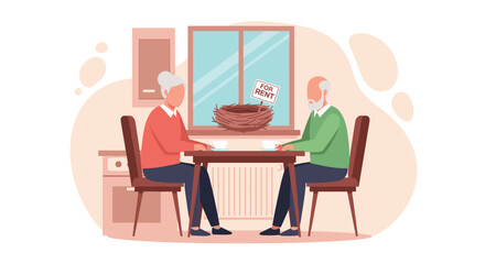 Fototapeta premium Two elderly men sitting at a table indoors.