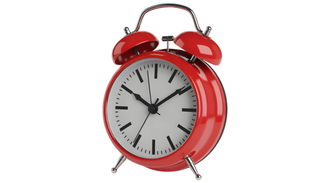 Classic red alarm clock ticking away, symbolizing deadlines, punctuality, and waking up on time