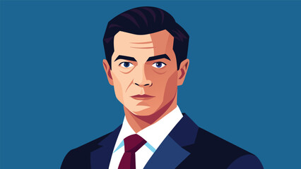 Portrait of a young man in a suit against a solid blue background showing confidence and professionalism