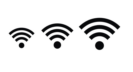 Three wi fi signal icons in a growing size silhouette
