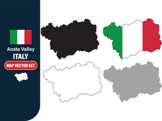 Fototapeta premium Aosta Valley Italy Map Vector Set