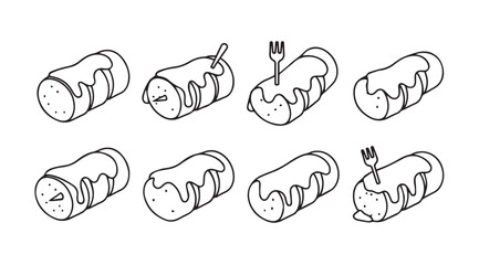 Eight hand drawn sweet pastry rolls with creamy glaze silhouette