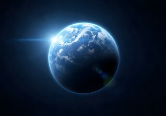 Fototapeta premium Earth in space with sunlight and clouds - planetary beauty, astronomy scene for science education