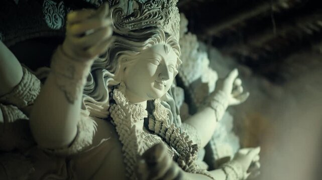 Making of Goddess Durga Idol in Kumartuli for Durga Puja, the biggest festival of Kolkata, West Bengal
