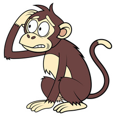 Confused Monkey Cartoon Character Illustration.
