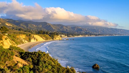 Coastal landscape with mountains and beach