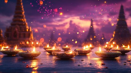 Fototapeta premium Banner design for diwali festival and podium,Diwali light decoration candle with fireworks,Stage,Product display Showcase design sparkle background,Deepavali,Dipavali,3D podium illustration.