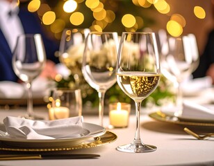 Festive table setting with wine glasses