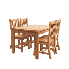Light wood square dining table with four matching chairs, one slightly smaller