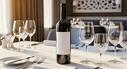 Elegant Restaurant Wine Bottle Mockup at Golden Hour for Luxurious Fine Dining