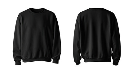 Plain black crewneck sweatshirt shown front and back,  long sleeves, casual style, clean design