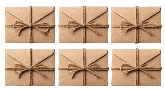 Nine kraft paper boxes tied with twine - Powered by Adobe