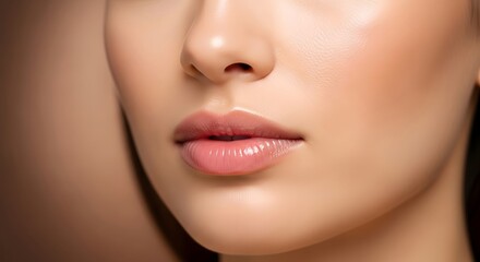 Obraz premium Elegance and beauty concept featuring close-up of natural glossy lips for skincare and cosmetic design