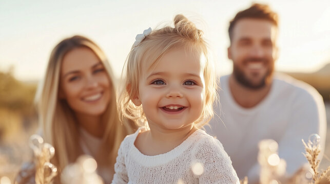 A happy family enjoying a sunny day at the beach, capturing precious moments together - Powered by Adobe