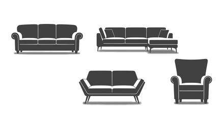 Fototapeta premium Collection of elegant furniture silhouettes including sofas and armchairs silhouette