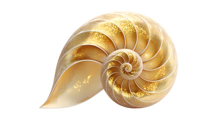 Golden nautilus shell, isolated on transparent background
