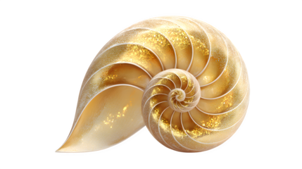 Golden nautilus shell, isolated on transparent background