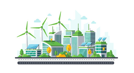 Obraz premium Modern eco-friendly city skyline powered by clean energy and wind turbines