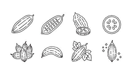 Collection of hand drawn cucumber illustrations in a distinctive silhouette style