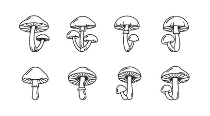 Collection of hand drawn mushroom silhouettes in various styles