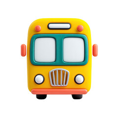 A cheerful, cartoonish yellow school bus icon, rendered in a 3D style with simplified features and rounded edges