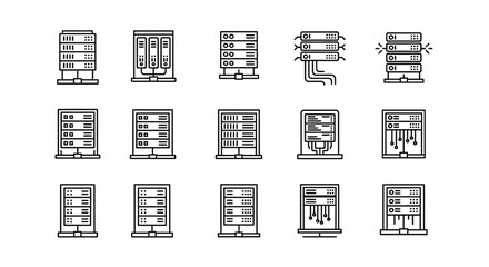 Collection of server rack silhouettes for data center and it infrastructure