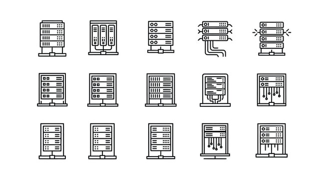 Collection of server rack silhouettes for data center and it infrastructure