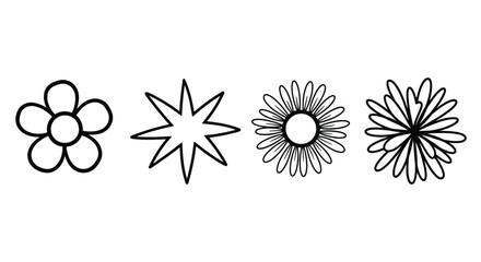 Collection of four stylized floral and star silhouettes