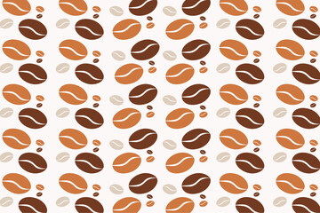 A simple and clean pattern of coffee beans in various shades of brown and beige, creating a repeating design suitable for coffee-related branding or backgrounds.