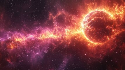 Obraz premium Fiery cosmic event A bright star/planet ignites a vibrant nebula