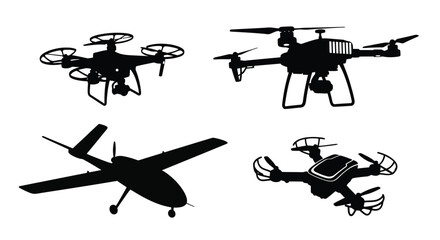 Collection of four distinct drone silhouettes silhouette